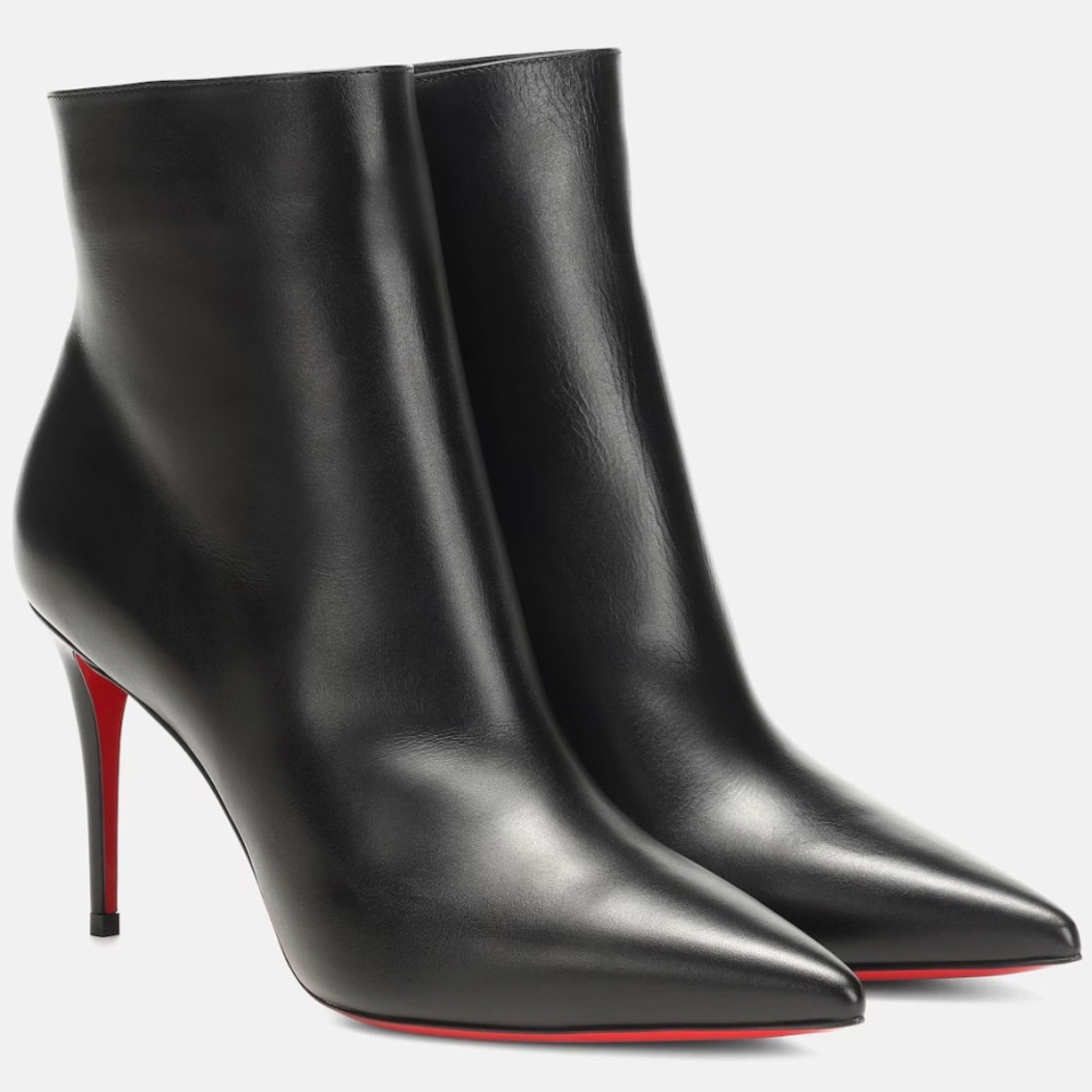 Leather Black Heeled Boots with Red Sole